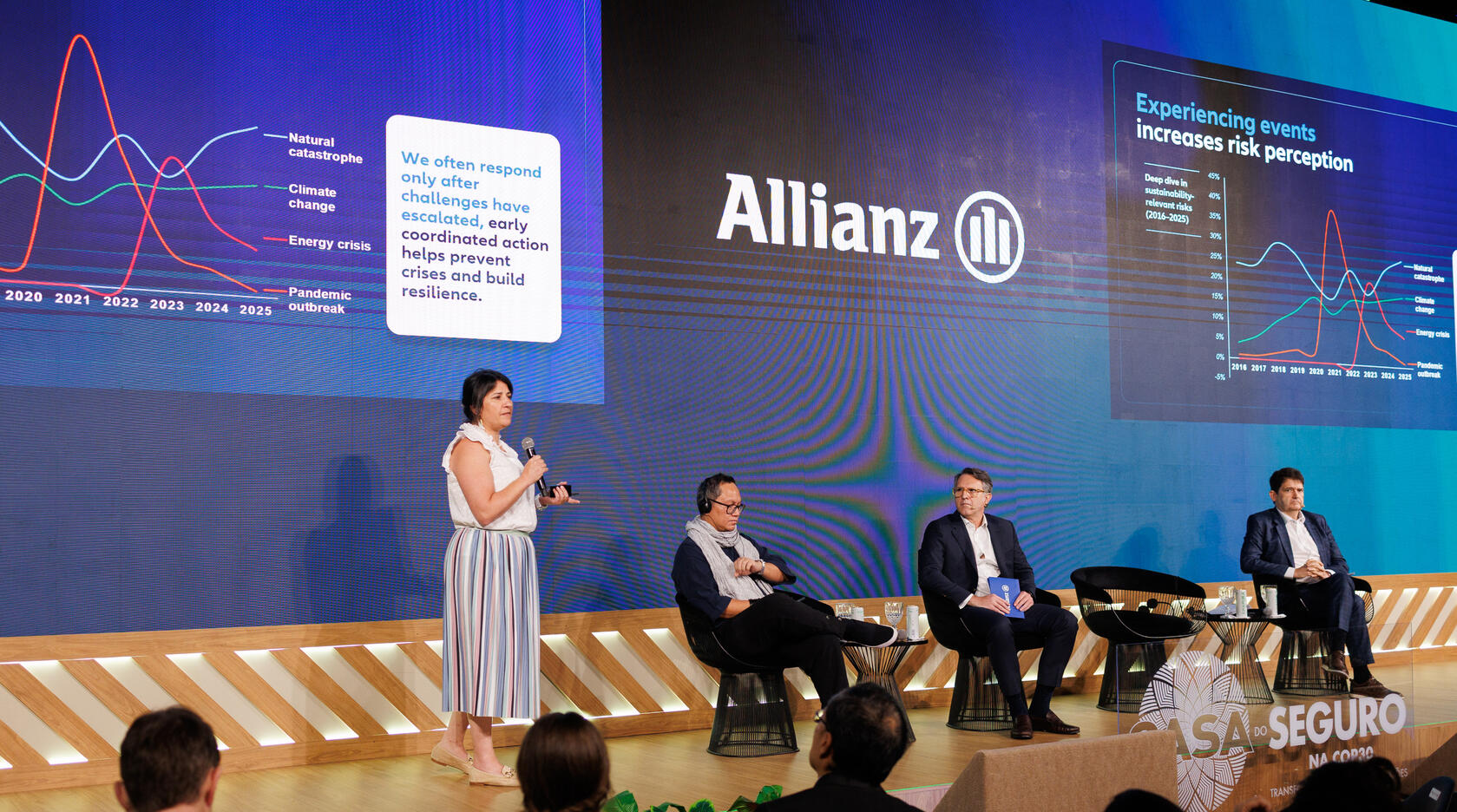 Gabrielle Durisch speaking at COP 30 in Belem, Brazil on climate change and the new insurance paradigm.