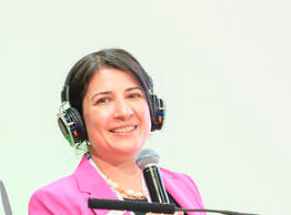 Gabrielle Durisch speaking at FERMA forum in Madrid in October 2024 on developing sustainability risk assessments.